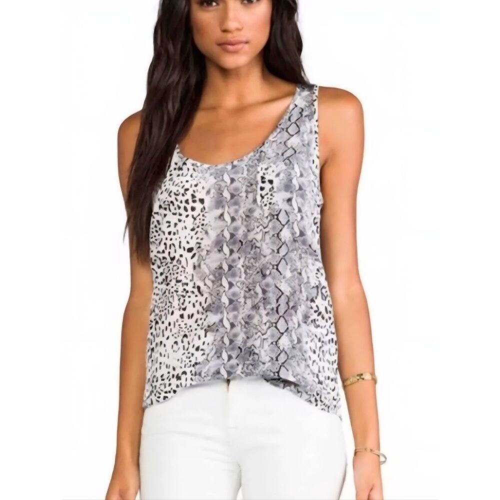 Joie Black and White Animal Mix Scoop Neck Tank